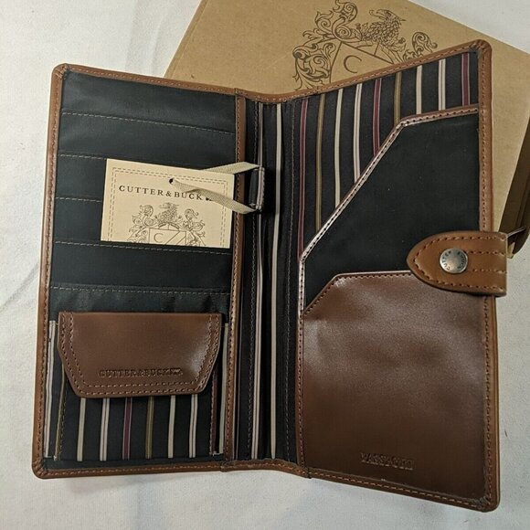 Cutter & Buck Genuine Leather Passport Folder Brown ID Travel Wallet NEW - Picture 1 of 13